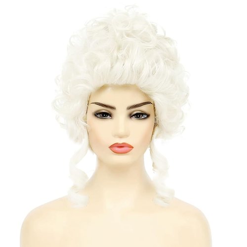 Sabosi White Marie Antoinette Wigs Short Vintage Beehive Hair Rococo Costume Cosplay 18th Century Wig,Queen Court Heat Resistant Women Halloween Party Wig