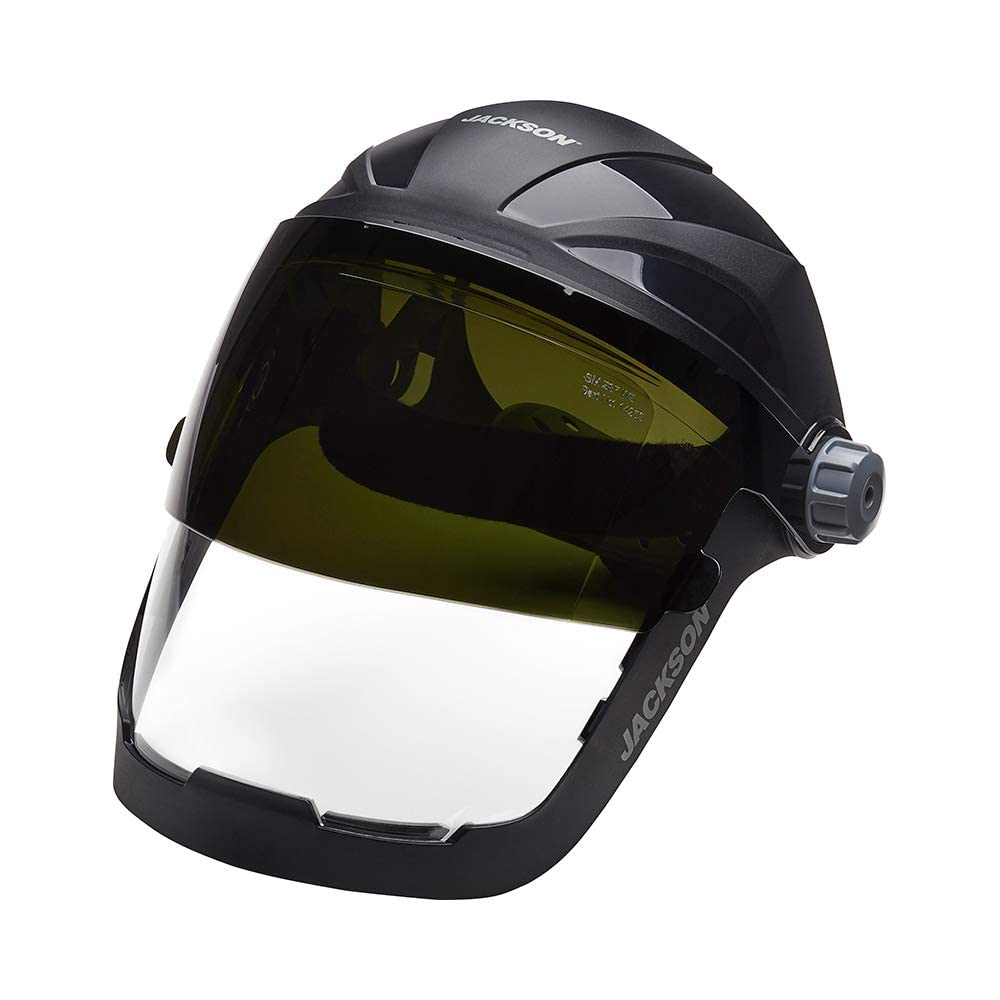Jackson Safety QUAD 500 Series Face Shield - Clear Anti-Fog Window with Chin & Side Guard Protection - ANSI Z87.1 + High Impact & OSHA Compliant - (Available in Multiple Styles & Headgear Options)