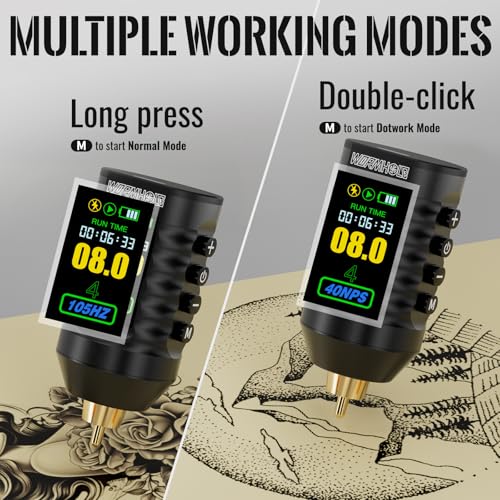 Wormhole Wireless Tattoo Power Supply Rechargeable Cordless Tattoo Battery Pack 1800mAh Portable Tattoo Battery RCA Lithium Battery with LED Digital Display For Tattoo Pen Rotary Tattoo Machine WB14-A