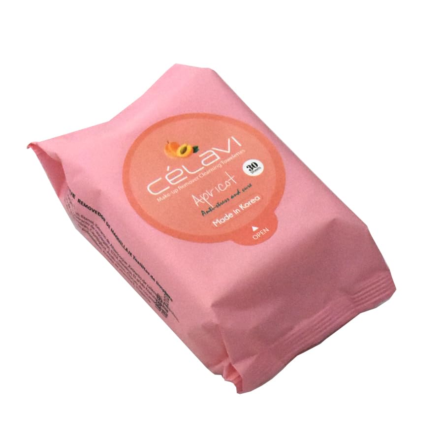 Celavi Makeup Remover Wipes - Gentle Cleansing Towelettes | 60 Sheets, Apricot Scent