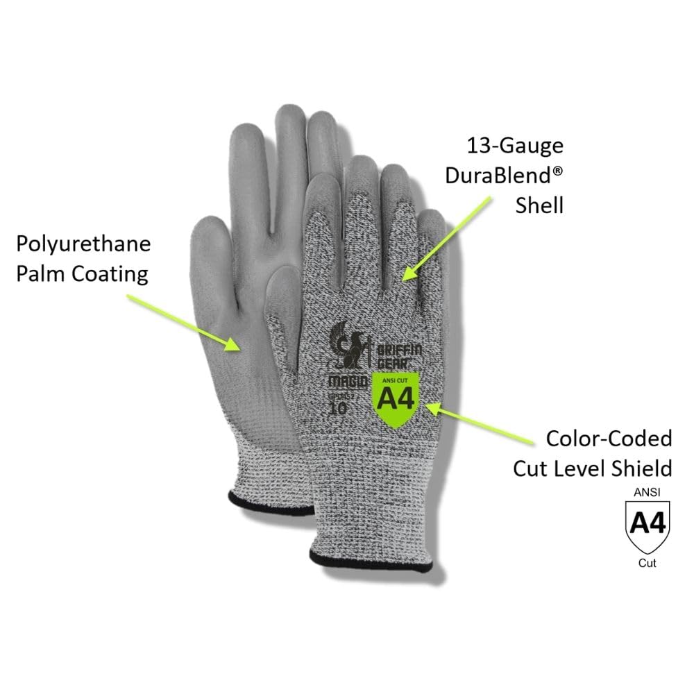 MAGID Griffin Gear ANSI A4 Liquid Repellent Nitrile Work Gloves, 12 Pairs, Size 9/Large, GPD452