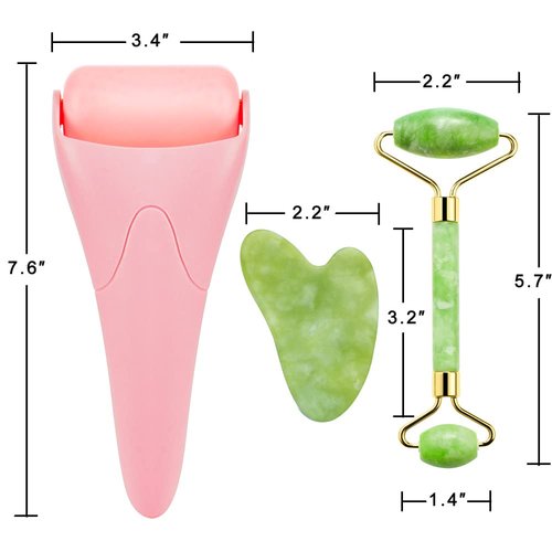 3-in-1 Natural Jade Roller and Gua Sha Set for Face and Eye Ice Roller Facial Cooling Massage Roller