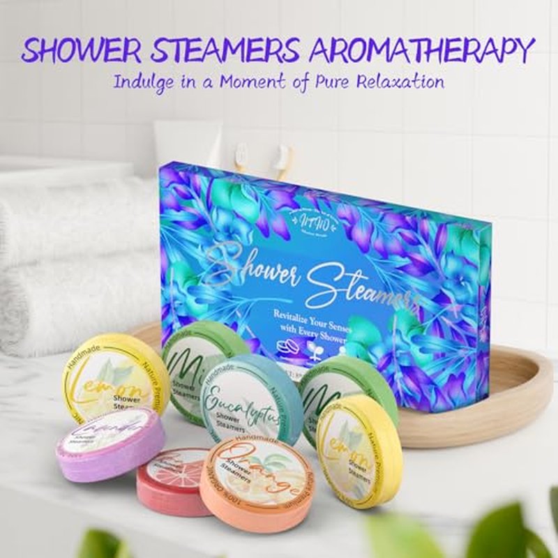 Shower Steamers Aromatherapy 8 Pack - Gifts for Women, Shower Bombs with Essential Oils, Self Care and Stress Relief Stocking Stuffers, Relaxation Birthday Gifts for Women and Men. Blue Petal Style