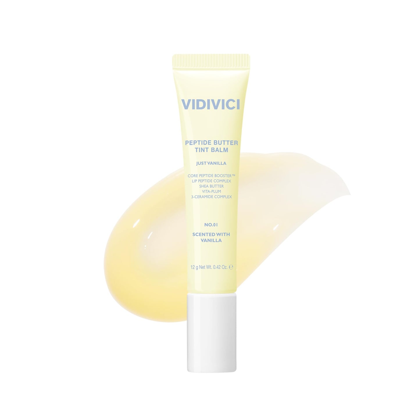 VIDIVICI Peptide Butter Tint Balm | 10 Color Variants, Korean Moisturizing Lip Tint with Melting Peptide Complex & Sheer Tinted Glow - 01 JUST VANILLA (12g, 0.42oz)