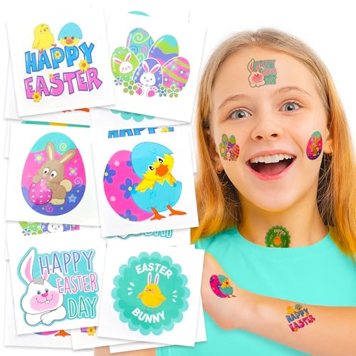 Easter Basket Stuffers for Kids, 144 Pack Easter Tattoos for Kids, Individual Temporary Tattoos Easter Themes, Fake Tattoo Stickers, Egg Fillers, Easter Treats, Easter Toys, Easter Basket Essentials