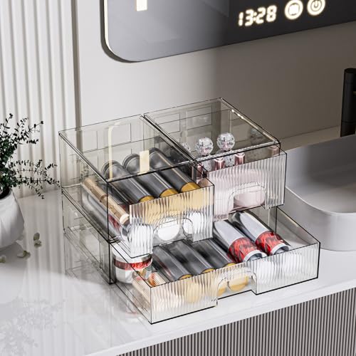 ZHIAI Stackable storage drawer, acrylic storage box for cosmetics and beauty products, suitable for dressing tables, bathrooms, cabinets, storage rooms, bedrooms and home organisation 3 pcs set