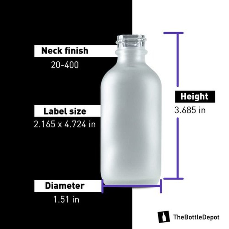 The Bottle Depot - 2 Pack - 2 oz Glass Bottle with Dropper - Clear Frosted - 20-400 Neck Finish - Boston Round Bottles - Leakproof Essential Oils Bottles