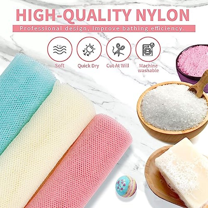 FARMOGA African Exfoliating Net African Bath Sponge African Net Long Net Bath Sponge African Wash Net Shower Body Scrubber Back Scrubber Skin Smoother(3pcs Brown,Beige,Blue)