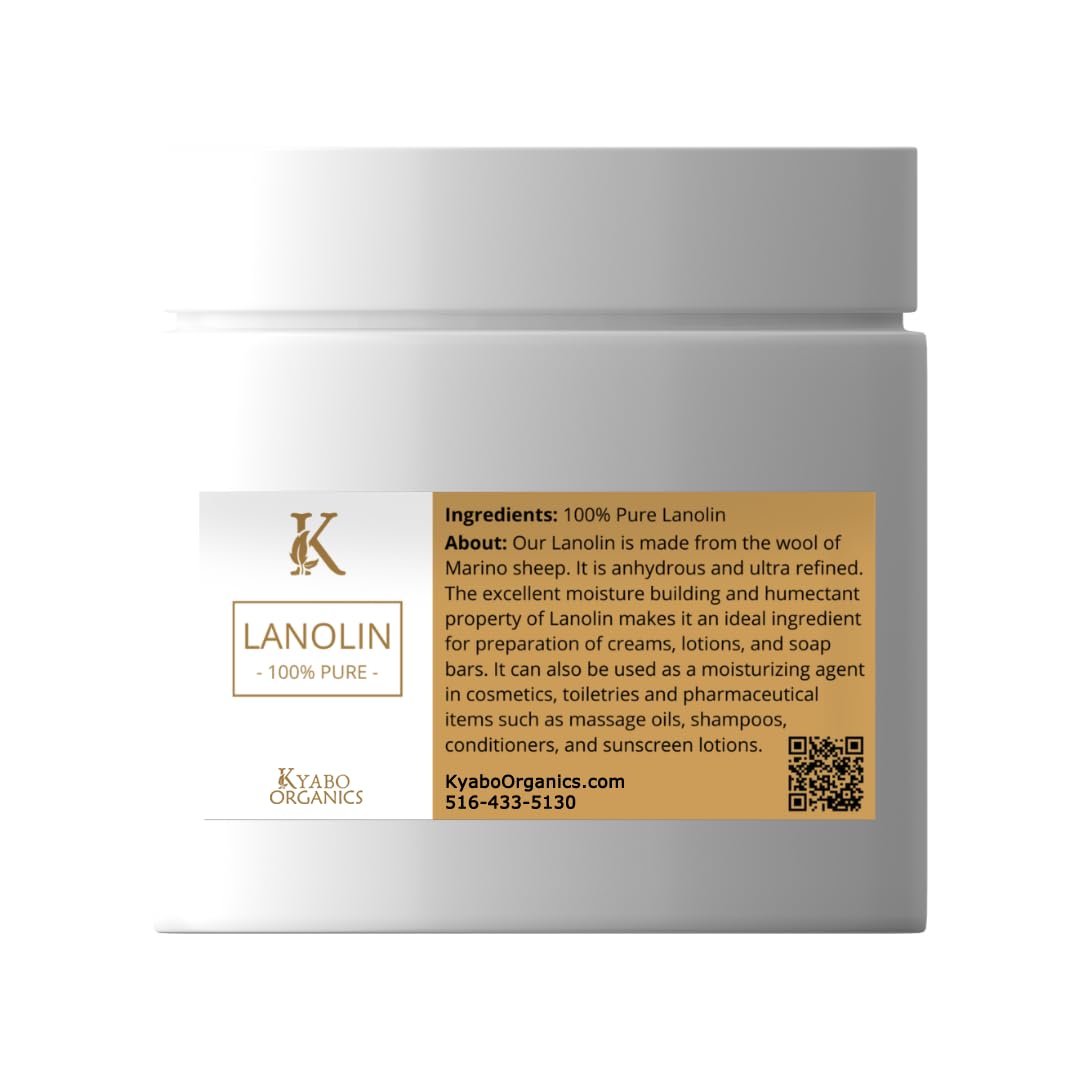 Kyabo Pure Lanolin 4oz Jar - All-Natural Emollient for Dry Skin, Chapped Lips, and More - Moisturizing, Hydrating, and Soothing - Ideal for Skincare and DIY Beauty Products Organic (4oz Jar)