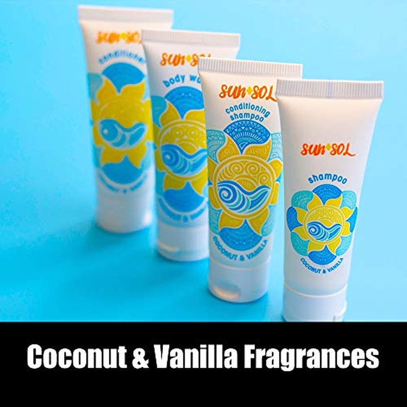 World Amenities Sun + Sol Bulk Moisturizing Massage Bar with Warm Coconut & Vanilla Fragrances, Sachet Wrapped Travel Size Toiletries, Mini Hotel Amenities, 1.23 oz, 100 Count