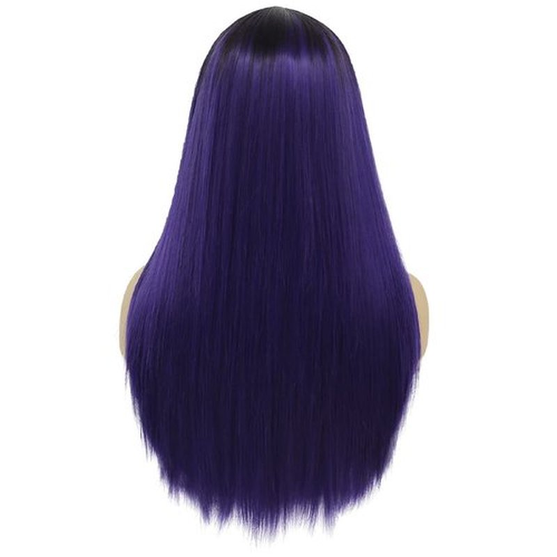 Kaneles Ombre Purple Long Straight Wig for Women Black Purple Silk Hair Wigs Middle Part Synthetic Heat Rsistant Cosplay Part Wig