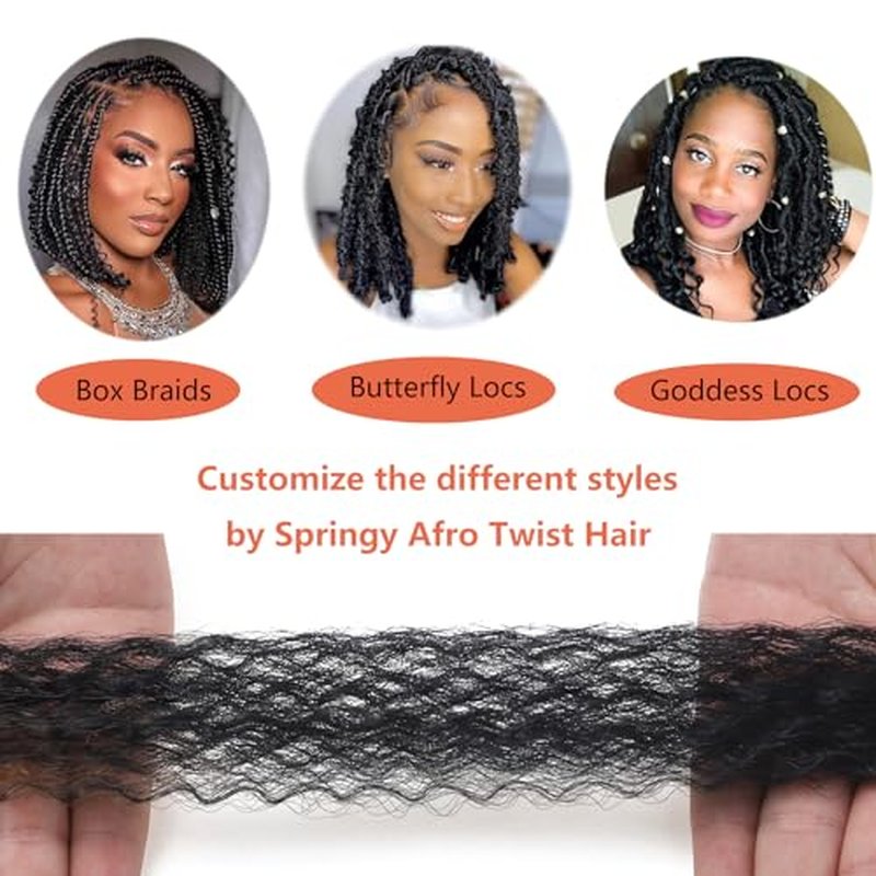 Kinky Twist Hair Marley Twist Hair Marley Twist Braiding Hair Springy Twist Hair Afro Twist Hair 14 Inch 3 Packs Pre Separated Pre Fluffed Twist Hair Marley Crochet Hair Extensions (1B,3Packs)
