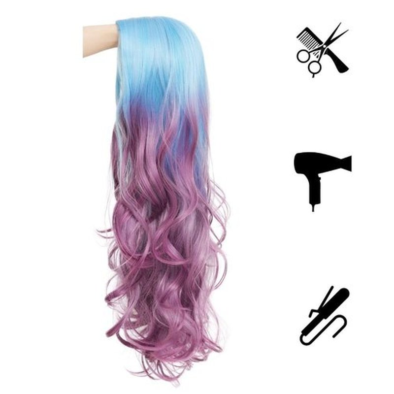 Kaneles Long Curly Wave Purple Wigs for Women Blue To Purple Hair Wigs Middle Part Wavy Wig Tow Color Wigs For Cosplay Daily Party Women Wig