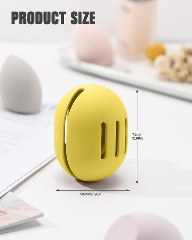 FERYES Makeup Sponge Holder – Shatterproof Eco-Friendly Silicone Beauty Make Up Blender Case for Travel -Yellow