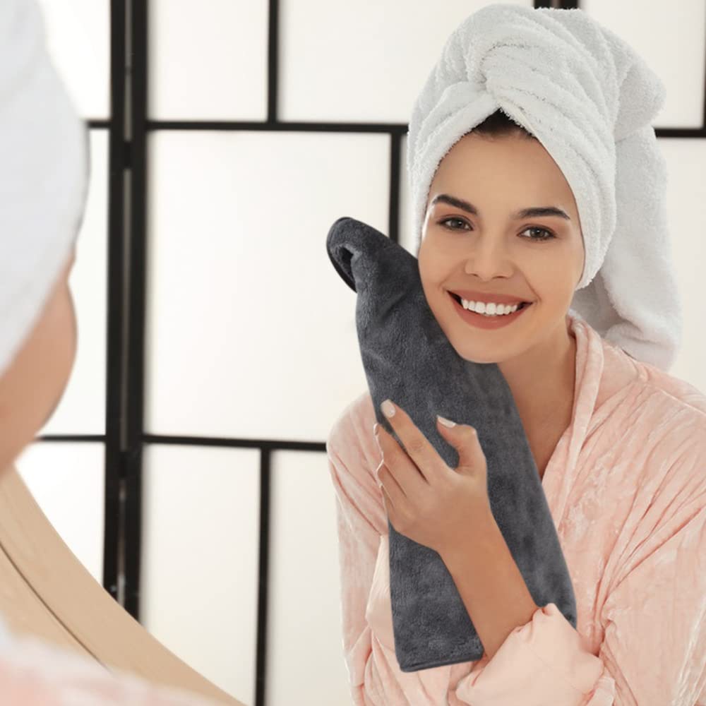 SINLAND Microfiber Hand Towels for Bathroom, 16 x 31 Inch, Super Soft and Absorbent Washcloth Decorative Face Towels for Kitchen, Spa, Yoga, Gym, Face, Hair, Dishcloth 3Pack Grey