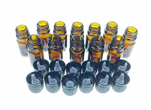 Wild Essentials 5ml Amber Glass Bottles with Euro Dropper Caps (12 Pack) - Great for Essential Oils, Perfumes and DIY Aromatherapy - Easy to Fill, Clean and Reuse - Protective and Durable