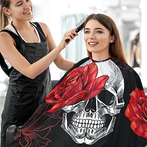 Skull And Red Roses Barber Cape Salon Cape Haircut Apron Hair Cut Cape Waterproof, 55"x65"
