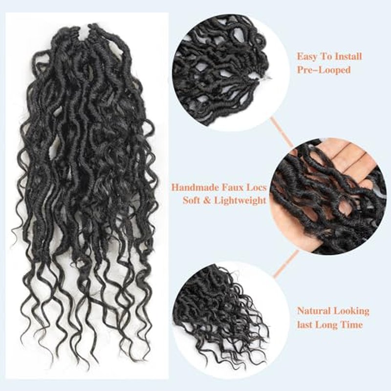 Goddess Locs Crochet Hair 12 Inch 8 Packs Faux Locs Crochet Hair For Black Women Crochet Hair Pre Looped Crochet Faux Locs With Curly Ends River Locs Crochet Hair (12 Inch, 1B)
