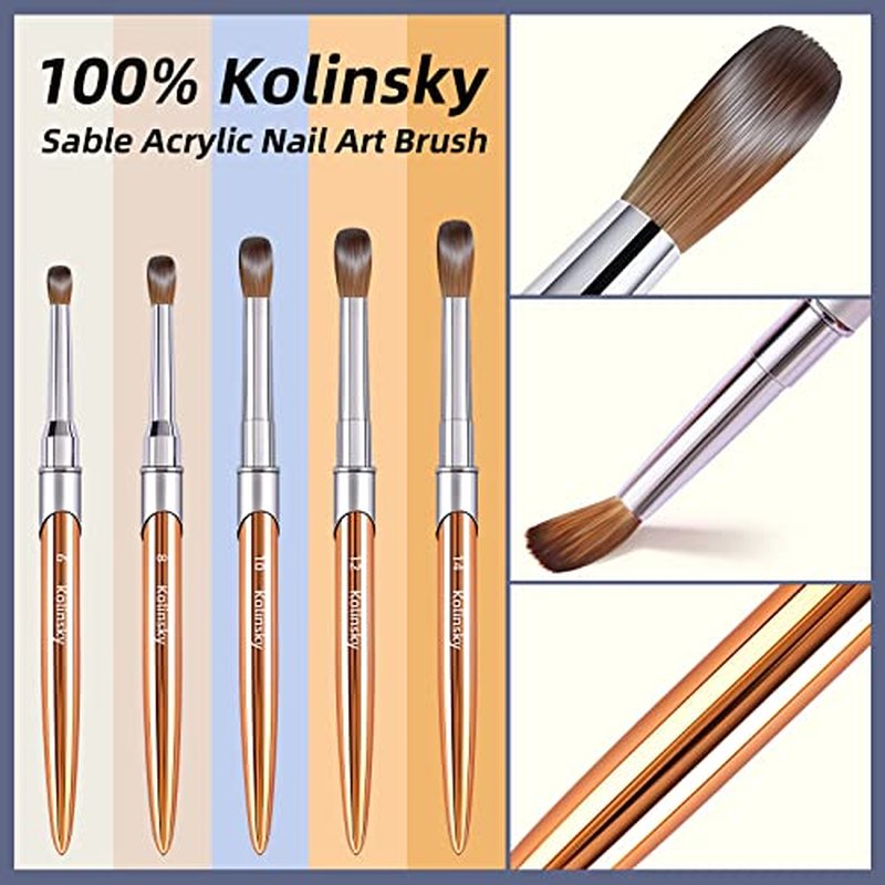 100% Kolinsky Acrylic Nail Brush Size 8,3D Nail Brushes for Acrylic Application Pure Handmade Round Shape,Professional Nail Art Brush Manicure for Women (#8)