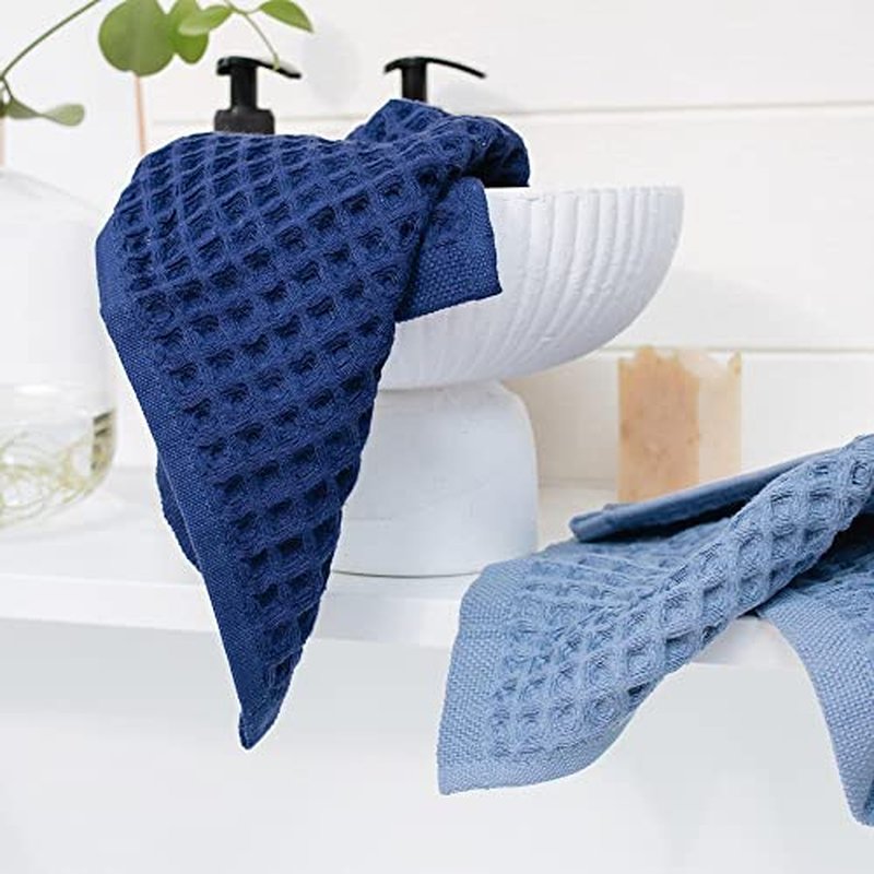 sea me at home Waffle Washcloth Set, 100% Cotton (4 Pcs Washcloth 13x13 inches, Denim)