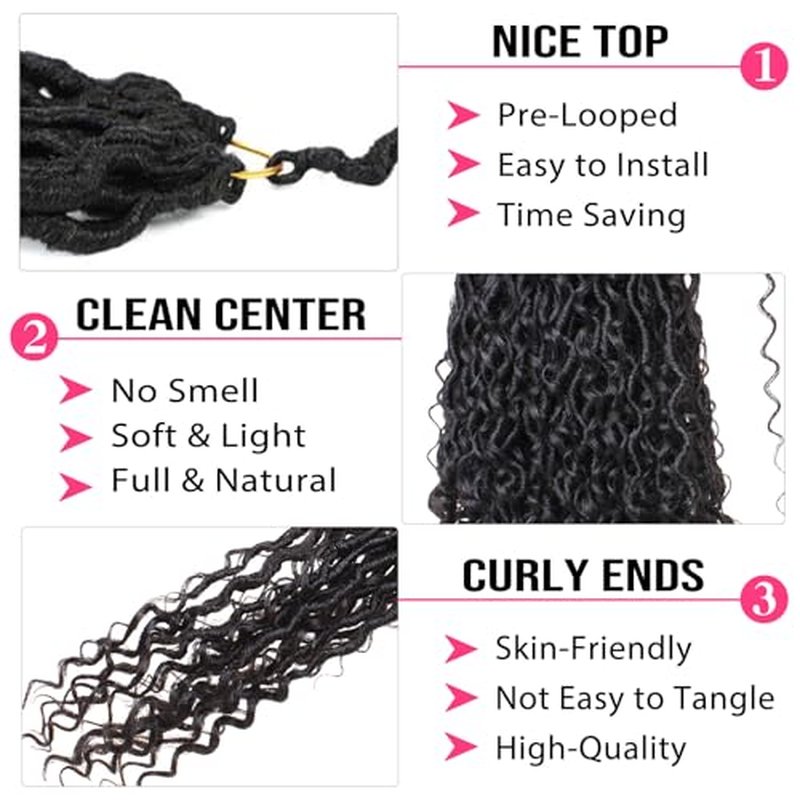RuiYok 8Packs Goddess Locs Crochet Hair 24 Inch Faux Locs Crochet Hair with Curly Ends Pre-looped River Locs Crochet Hair Boho Hippie Locs Synthetic Hair Extensions(#TGREY)