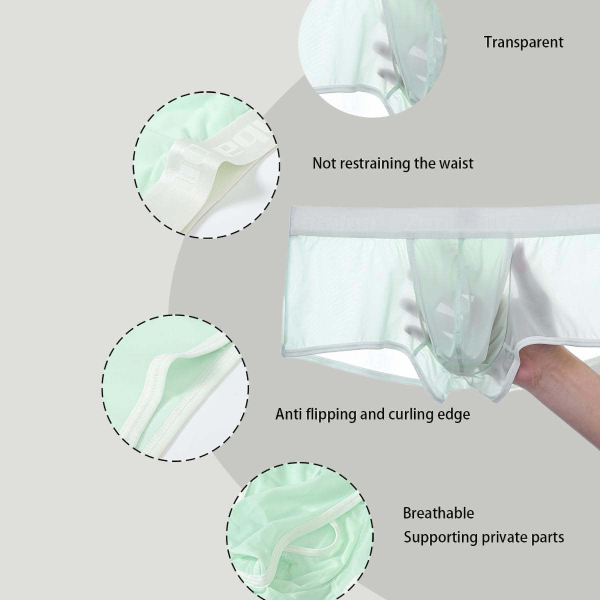 MUEBAIRES Mens Double Pouch Boxers and Sexy Underwear with Bulge Enhancing Pouch and See Through Boxers 1Pack Green-L