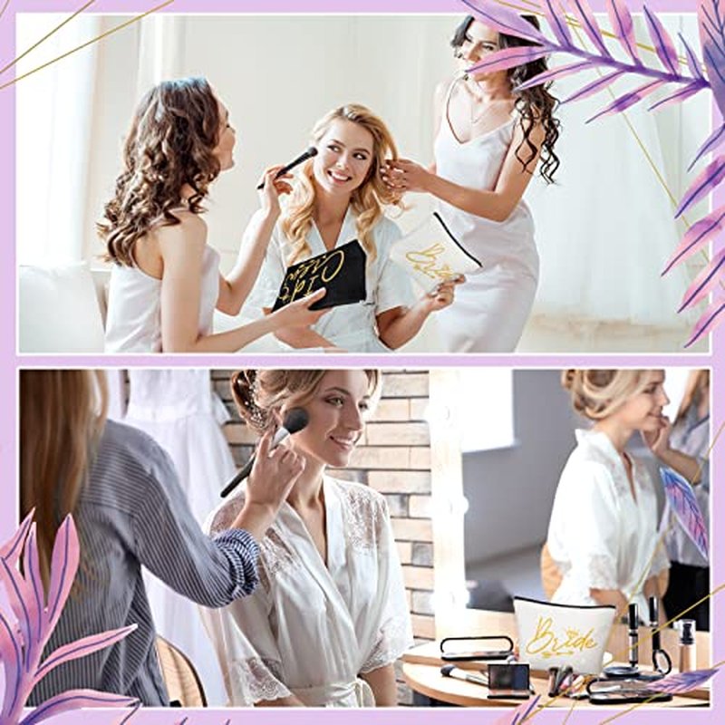 11 Pieces Wedding Makeup Bags Bridal Shower Cosmetic Bag Bachelorette Party Canvas Makeup Bags Bride I Do Crew Bridesmaid Proposal Gifts for Women (White, Black)
