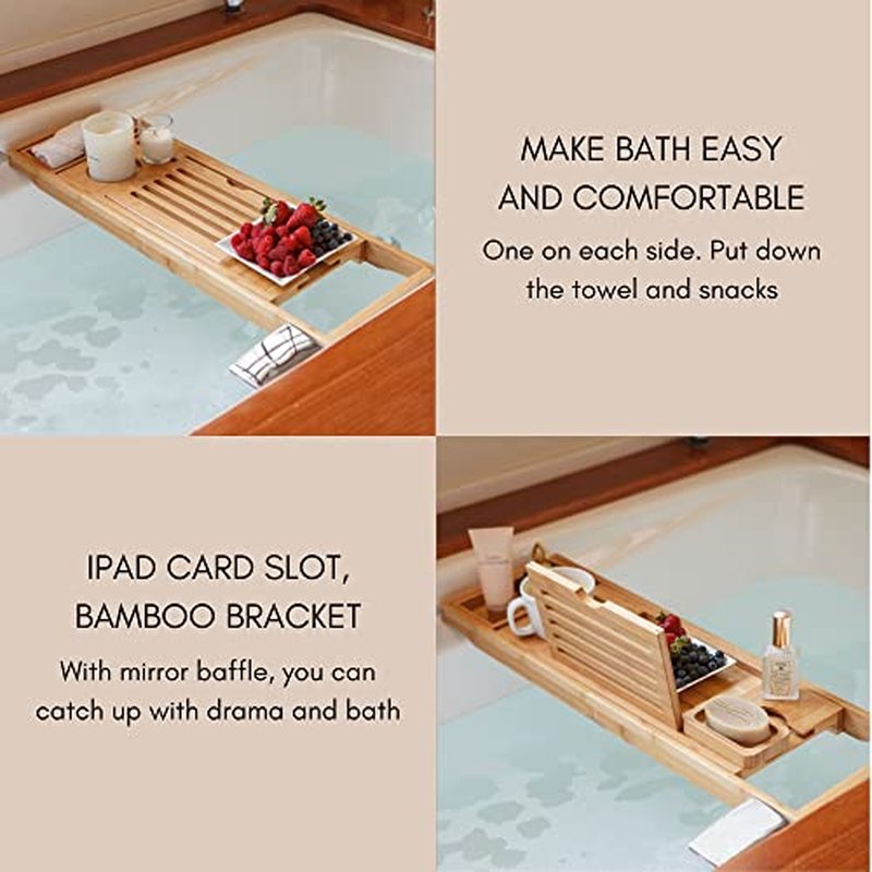 Enlux Premium Bathtub Tray Caddy - Expandable Bath Tray - Unique House Warming Gifts, New Home, Anniversary & Wedding Gifts for Couple, Bridal Shower Gift for Women (Black)