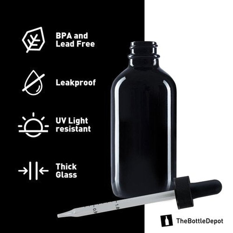 The Bottle Depot - 2 Pack - 4 oz Glass Bottle with Dropper - Black UV - 22-400 Neck Finish - Boston Round Bottles - Leakproof Essential Oils Bottles