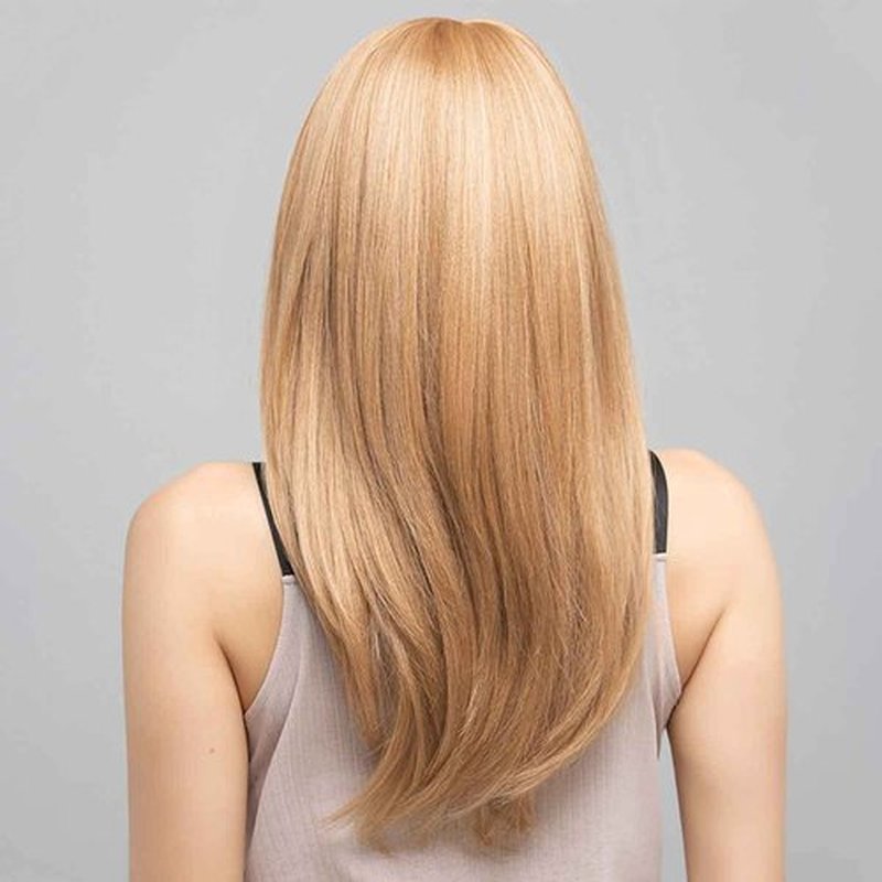 SOKU Strawberry Blonde Synthetic Wig 20 Inch Natural Straight Hair with Fringe Bangs Flawless Hairline Glueless Machine Made Wigs for Women Girls Party Costume Wig Soft Hair Realistic Wigs