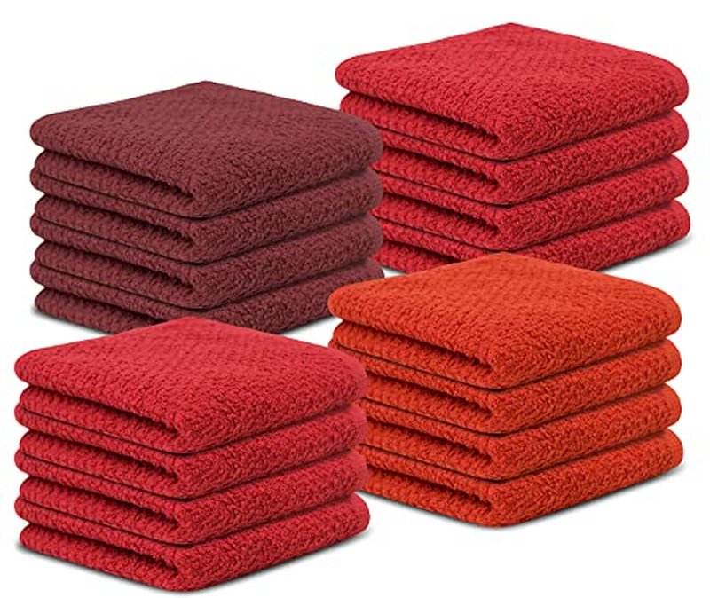 Tukasa Linens 16 Pack Cotton Washcloths for Body and Face, 12x12 Inches, Pack of 16, Multipurpose and Lightweight Wash Clothes for Face. Highly Absorbent - Travel and Bath Towel (Red Family)