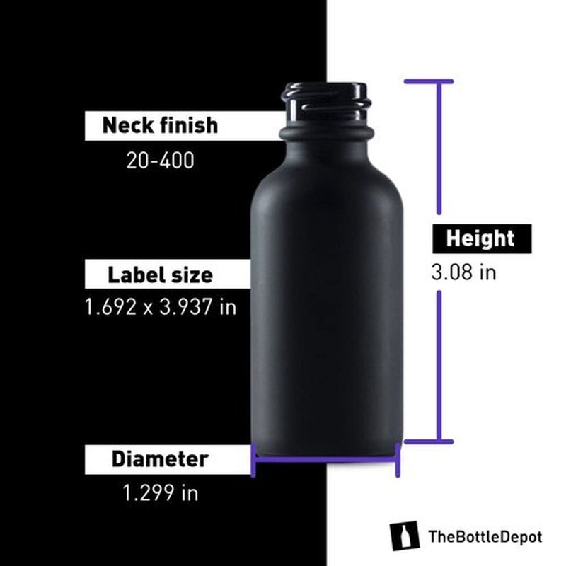 The Bottle Depot - 2 Pack - 1 oz Glass Bottle with Dropper - Black Frosted - 20-400 Neck Finish - Boston Round Bottles - Leakproof Essential Oils Bottles