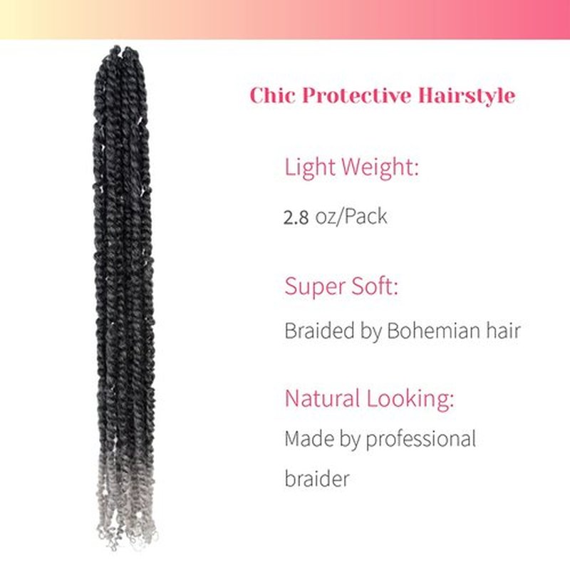 The BOHOBABE Long Pre-twisted Passion Twist Crochet Hair 24 Inch Pre-looped Long Ombre Gray Crochet Passion Twist Braiding Hair 8 Packs Soft Bohemian Twists (T1B/grey)