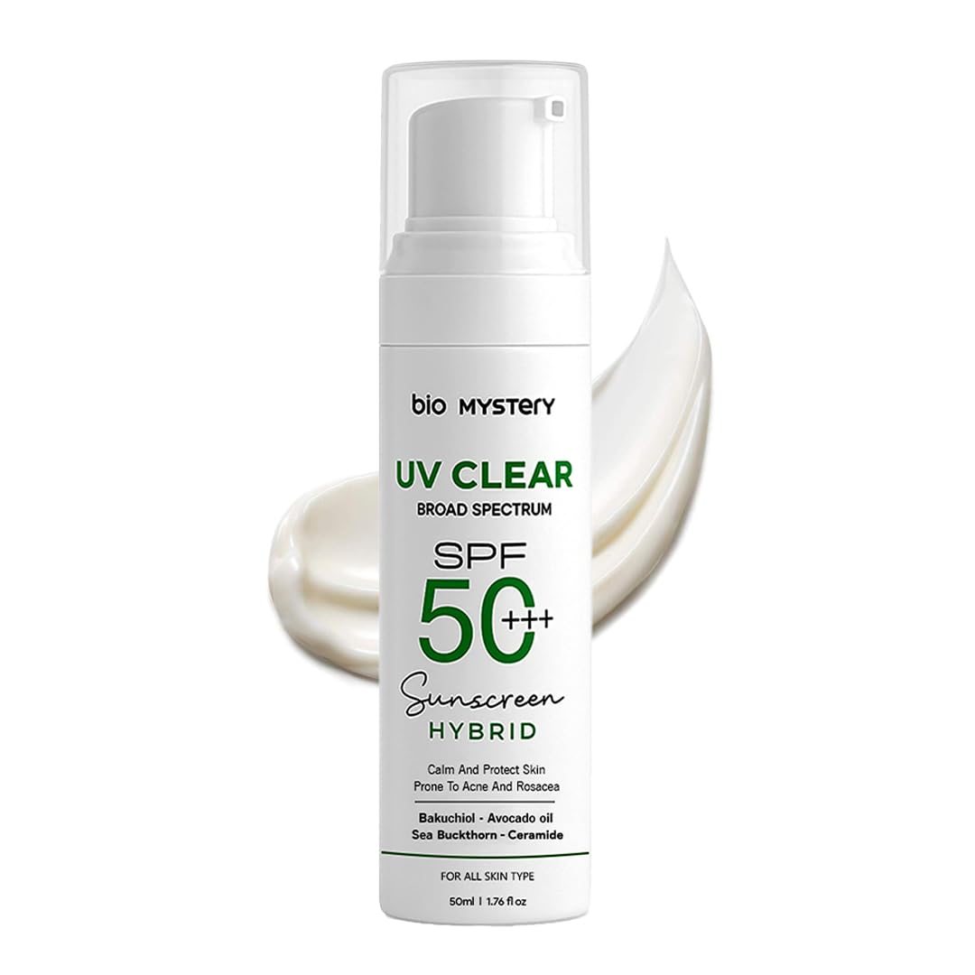 Bio Mystery Clear Face Sunscreen Lotion for Acne-Prone Skin | Hybrid Broad Spectrum SPF 50+++ | Lightweight, Non-Greasy & Matte Finish | Daily Facial Sunscreen Oily & Sensitive Skin | 50ml / 1.76 floz