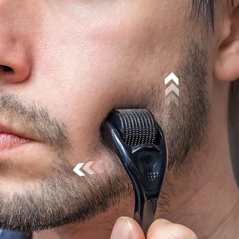 Derma Roller For Face Hair Beard，Scalp Derma Roller， Beard Microneedle Roller，Personal Use Microneedling Roller Microdermabrasion Cosmetic Beauty Instrument Self-Care Gifts For Men Women(Black O.5)