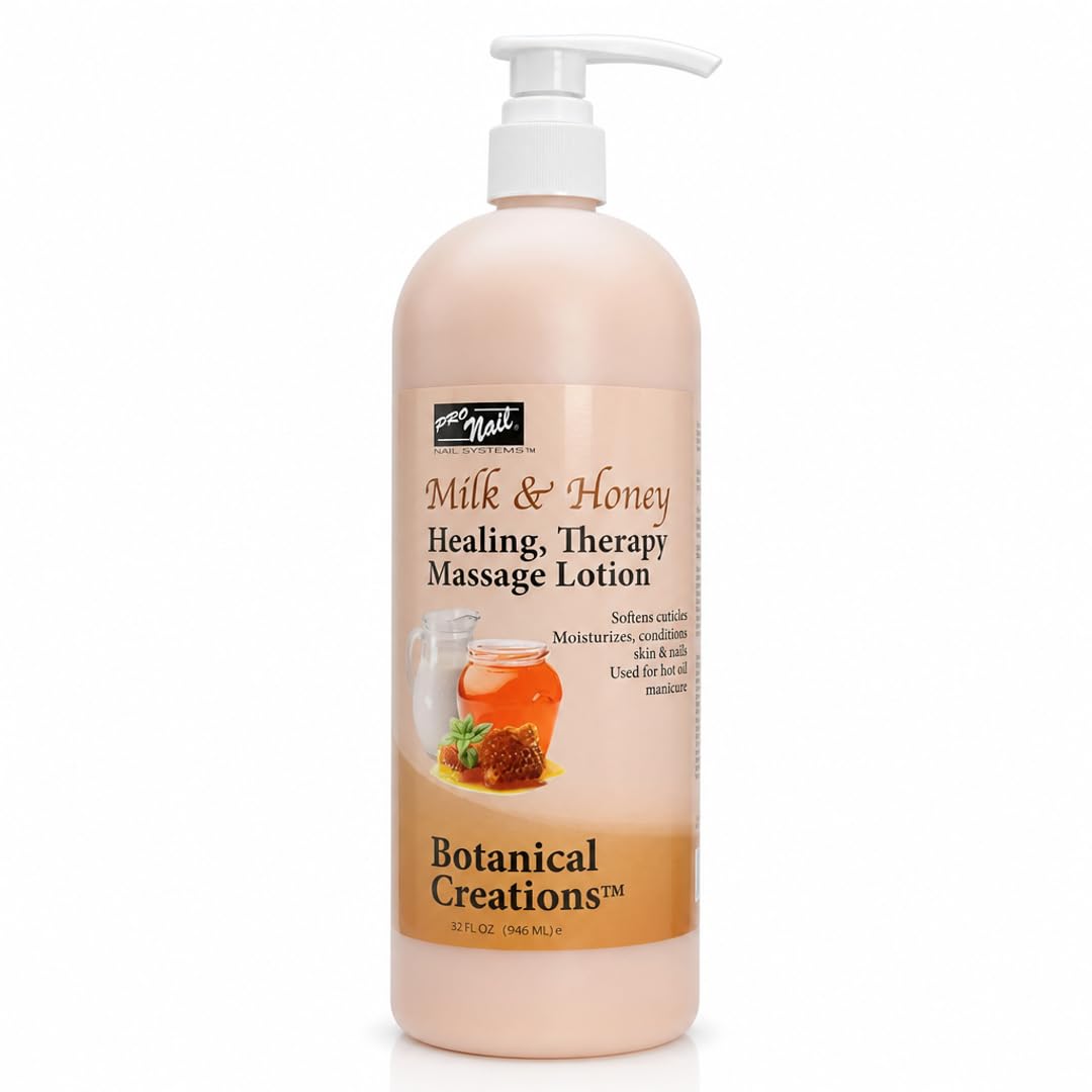 PRO NAIL - Healing Therapy Massage Lotion - Professional Pedicure, Body and Hot Oil Manicure, Infused with Natural Oils, Vitamins, Panthenol and Amino Acids (Milk and Honey, 32 Ounce)