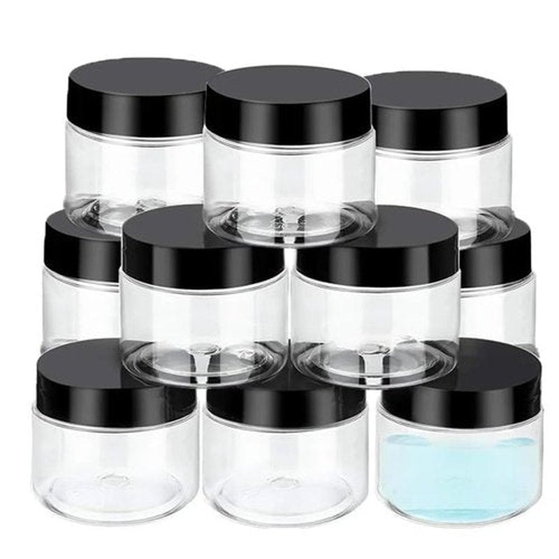 10 Pack Plastic Jars with Lids, BPA Free, Reusable, Refillable Transparent Cosmetic Containers for Bath Salts, Cosmetics, Powders, Beauty Product and Small Accessories (10)