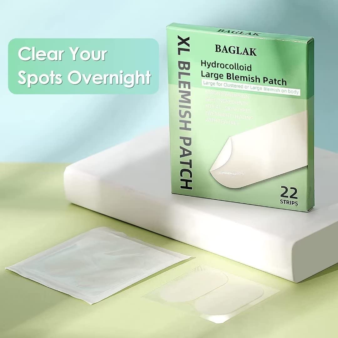BAGLAK Large Pimple Patches - Hydrocolloid Patches 22 Strips, XL Size, Large Spot Patches - Zit, Blemish Spot Facial Skin Care