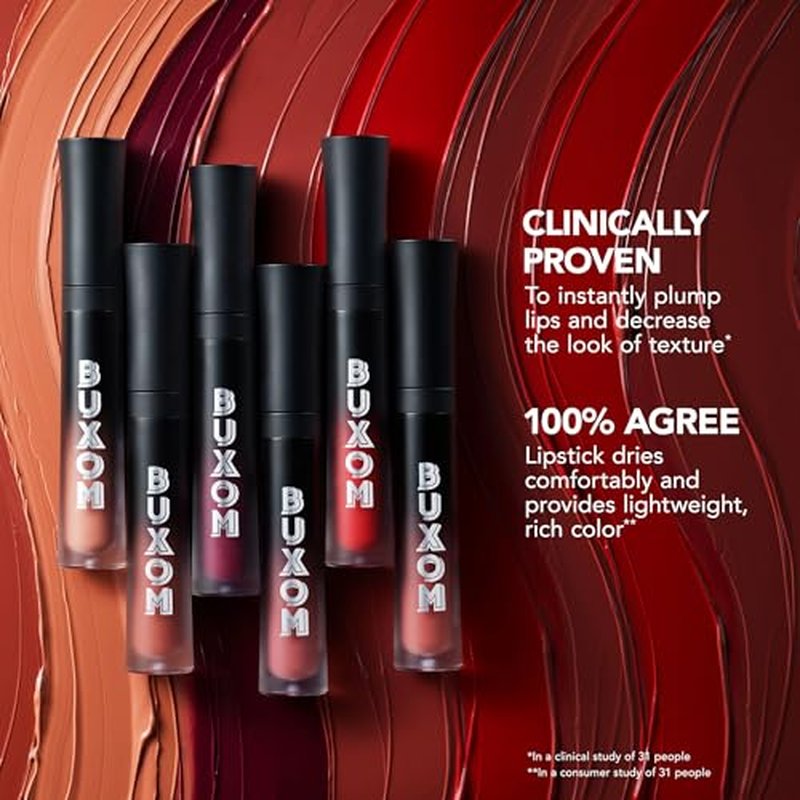 Buxom Full-On Plumping Liquid Lipstick Matte, Plumping Lip Color with Vitamin E, Hyaluronic Acid & Plumping Peptide Complex, Hydrates & Smooths Lip Lines, Transfer-Proof, Cruelty-Free (Barely There)
