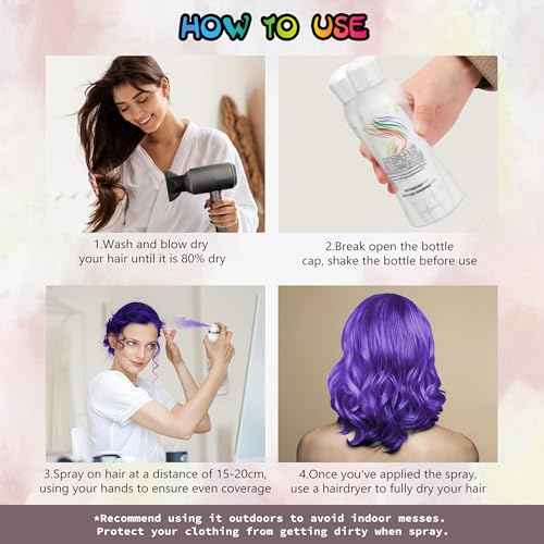 Purple Temporary Hair Color Spray - Gentle Formula, Washable & Non-Sticky | Instant Hair Dye Alternative for Adults | Halloween, Costume, Party Makeup, 150ml
