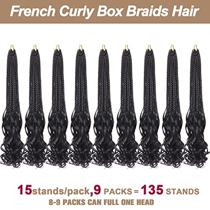COOKOO 9 Packs (15 Strands/Pcs) Pre Looped French Curl Crochet Braids 8 Inch Natural Black French Curls Crochet Box Braid with Curly Ends Pre-braided Goddess Box Braids with Curly Ends for Women 1B#