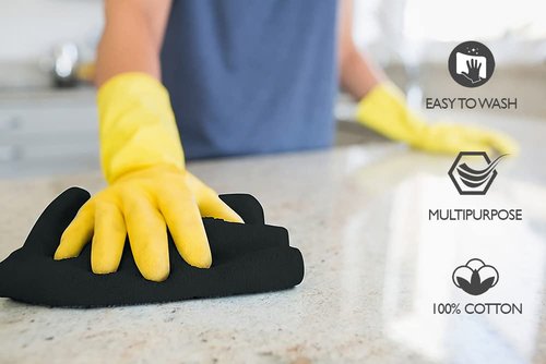 Premium Wash Cloths Pack of 12 (13" x 13" Inches)- 100% Combed Ring Spun Cotton WashCloth - Luxury Washcloths – Ultra Soft Face Towels - Highly Absorbent Wash Cloth for Face (Black)