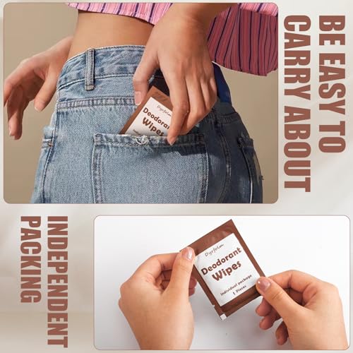 Dyrfolm 200 Pcs Underarm Deodorant Wipes,Travel Deodorant Wipes,Individually Wrapped Antiperspirant Wipes,Sweat Body Wipes for Women Men Adults Sports Travel Essentials (Brown, 1 Count (Pack of 1))