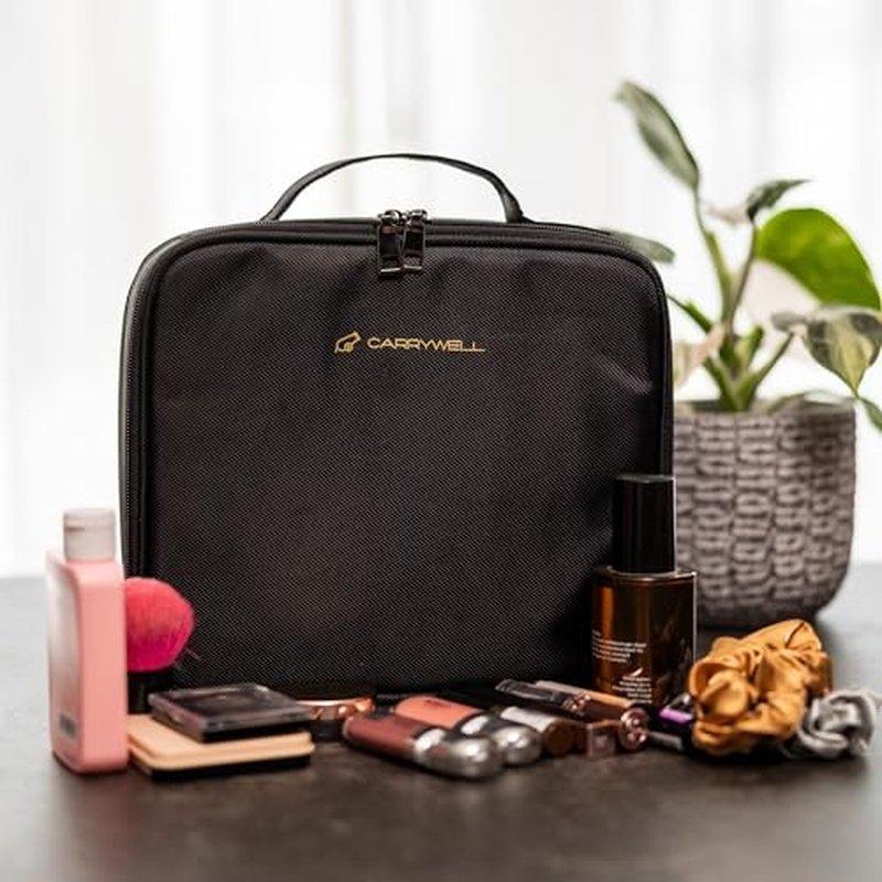 Carrywell |Not Made In China| Makeup Train Case, Cosmetic Travel Organizer For Professional Beauty Artist, Portable Storage Bag W/Adjustable Dividers For Jewelry and Brushes (2, Marble, Small)