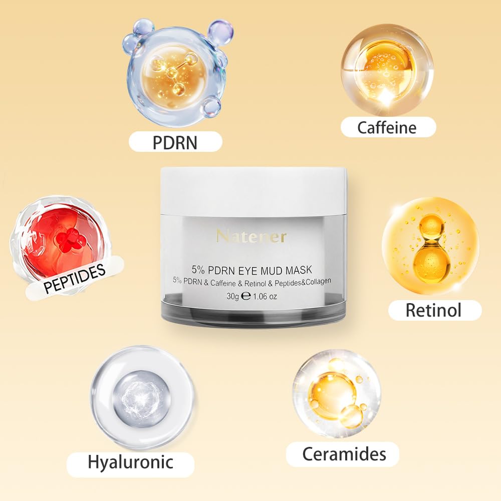 5% PDRN Eye Cream Clay Mask, DIY Under Eye Patches for Puffy eyes, Dark Circles & Wrinkle Custom Fit on All Face | Caffeine, Retinol, Collengen, Peptides, Hyaluronic - Korean Popular EyeCare - 1.06OZ