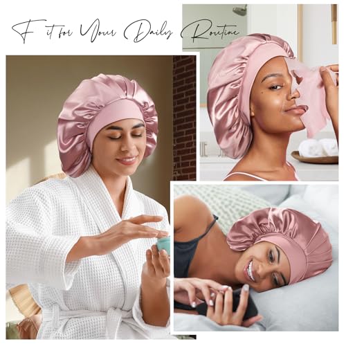 Umisleep 22 Momme 100% Real Mulberry Silk Bonnet for Sleeping Women, Large Hair Care Bonnet for Long Curly Hair, Double Layer Silk Hair Wrap with Soft Elastic Band, Non-Slip Sleep Cap, Black