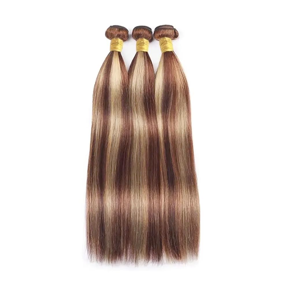 P33/613 Straight Bundles Human Hair Highlight Bundles Braizlian Virgin Hair 3 Bundles 12 14 16 Inch Two Tone Auburn Brown Mixed With 613 Blonde Straight Bundles Hair Extensions for Women