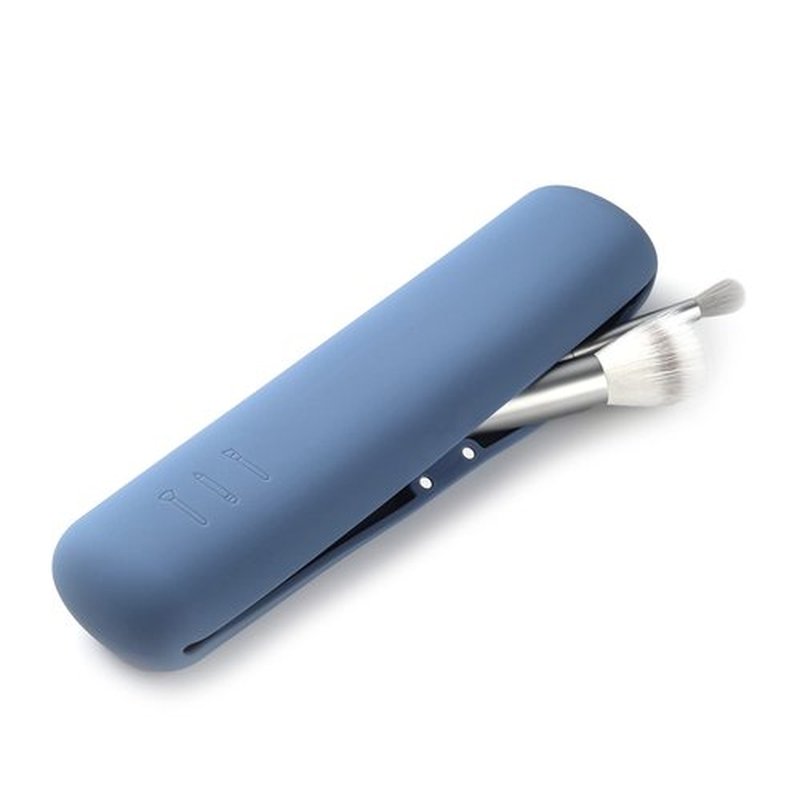 FERYES Makeup Brush Holder, Magnetic Anti-fall Out Silicon Portable Cosmetic Face Brushes Holder, Soft and Sleek Makeup Tools Organizer for Travel- Blue