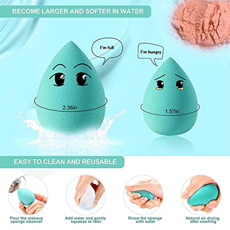 Makeup Sponge Set DUAIU 4Pcs Blender Beauty Foundation Blending Sponge, Flawless for Liquid, Cream, and Powder, Professional Streak Free Application Blend, Makeup Sponges with Storage Box(Aquamarine)