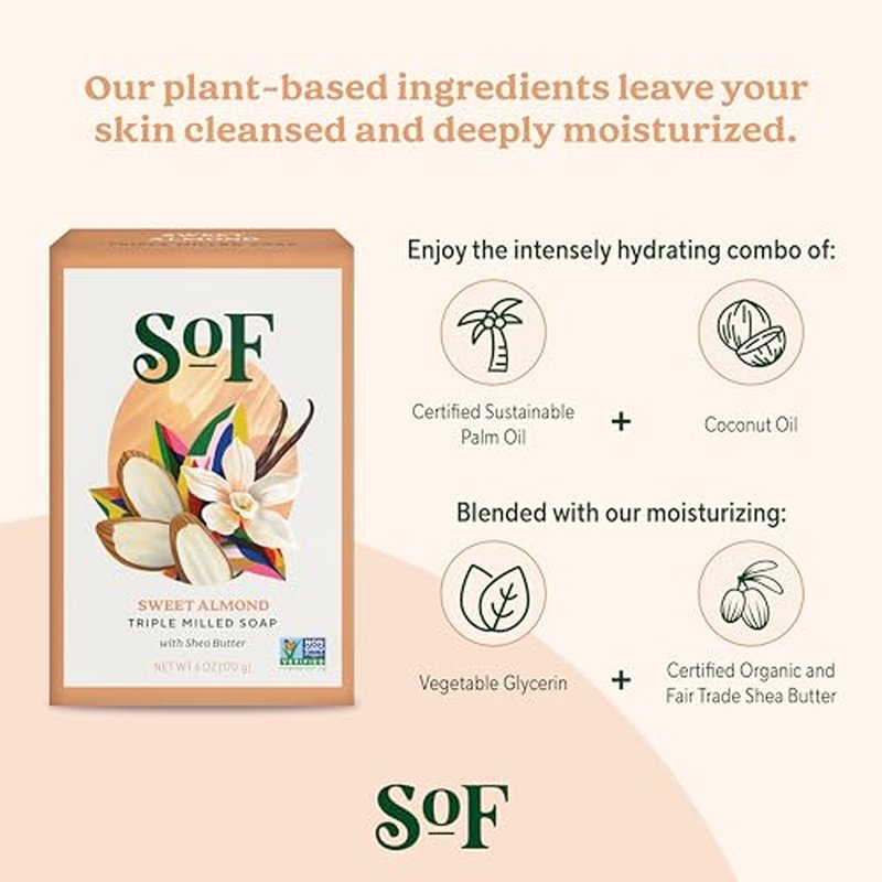 South Of France Shea Butter Bar Soap by SoF Body Care (Formerly Body Care) | Triple-Milled Soap with Shea Butter + Essential Oils | Vegan, Non-GMO Body Soap | 6 oz Bar | 6 Bars